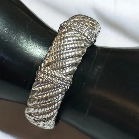 VTG Judith Ripka 925 Sterling Silver & CZ Stones Hinged Cuff Bracelet, 69.75 G - Picture 4 of 9